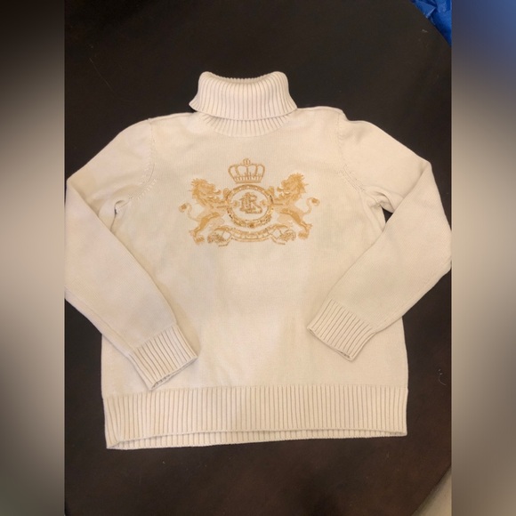 Ralph Lauren Black Label Cream Ribbed Turtleneck with embellished logo - Picture 4 of 10